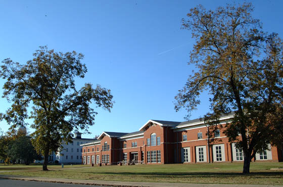 Angled shot of the later-used Admissions building on the former Bryce Hospital campus.