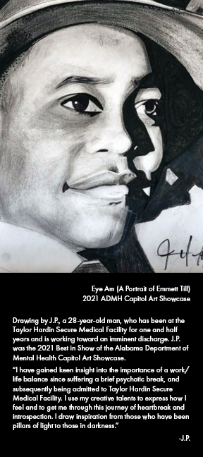 Portrait of Emmett Till with story of an individual's first episode of psychosis.