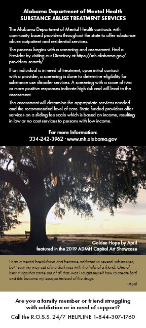 Description Substance Abuse Treatment Services, tree at sunrise, quote from artist.