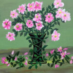 painting of a vase with pink flowers