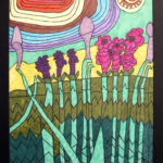 drawing of flowers in a garden