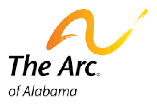 Logo of The Arc of Alabama featuring an orange swoosh above the organization's name in bold black text.