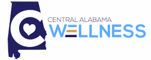 Logo of Central Alabama Wellness (CAW), featuring the acronym 'CAW' in bold letters with a curved or swoosh design element, symbolizing support, connection, and well-being.