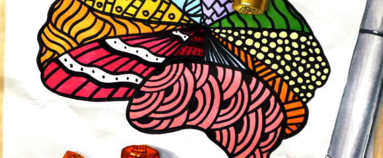 drawing of a brain and markers