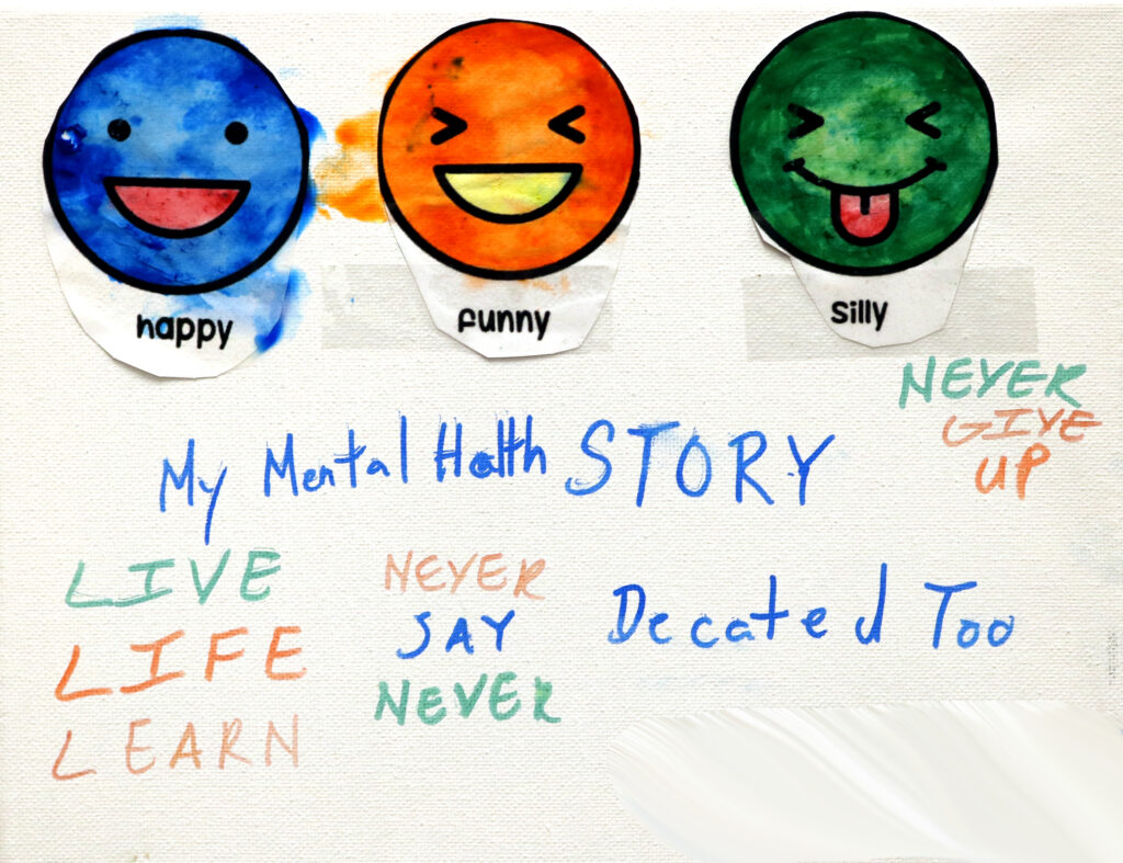 three smiley faces and the artist's mental health story