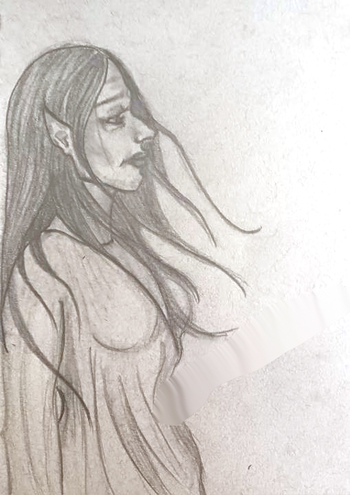 a profile of an elf with long hair