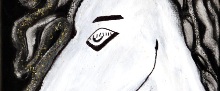 a white horse against a dark background