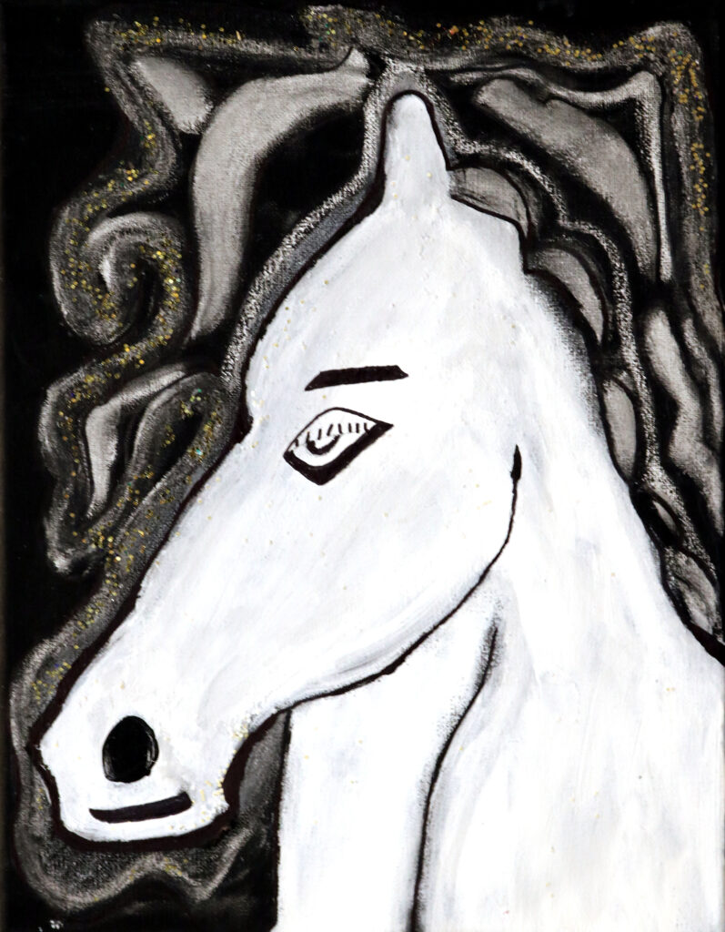 a white horse against a dark background