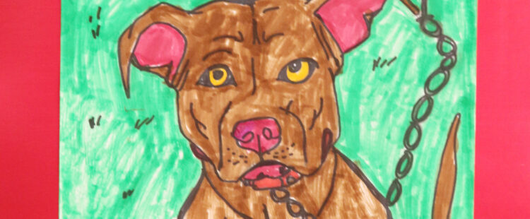 portrait of a brown pit bull terrier