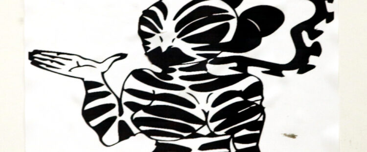 a female figure with stripes