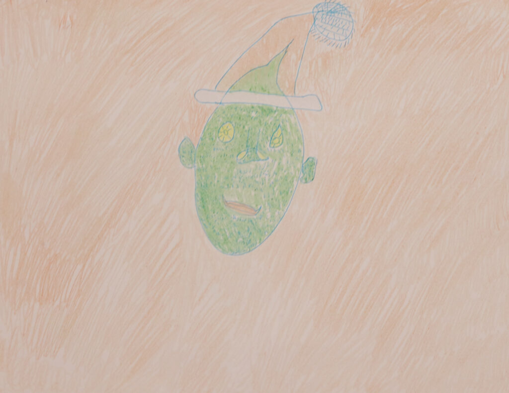 a green head floating on an orange background