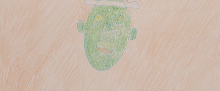 a green head floating on an orange background