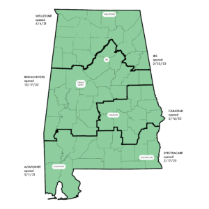 Map showing where our Crisis Centers are and the dates they opened.
